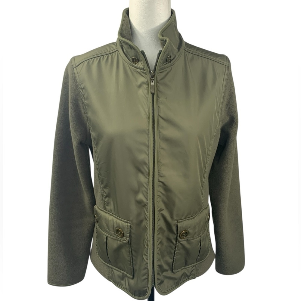 Lady Hathaway Fleece Jacket Luxury Athleisure Texture Panels Funnel-Neck Green S